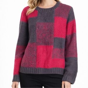 Evian II Vintage 80’s-90’s Hand Knit Chunky Colorblock Sweater Gray Red M Korea